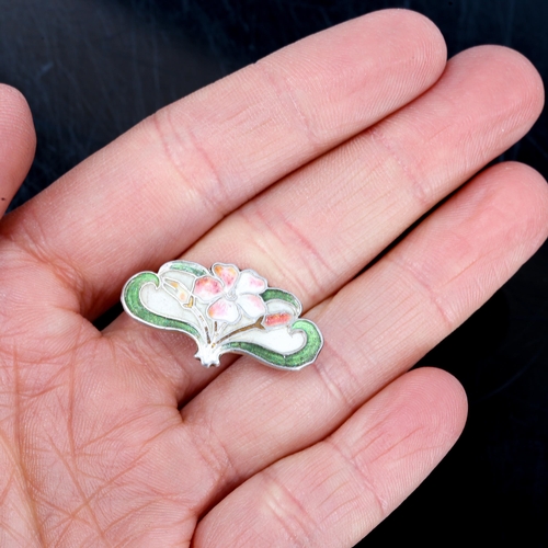 382 - A Bermuda Art Nouveau sterling silver and enamel floral brooch, length 28mm, 3.3g