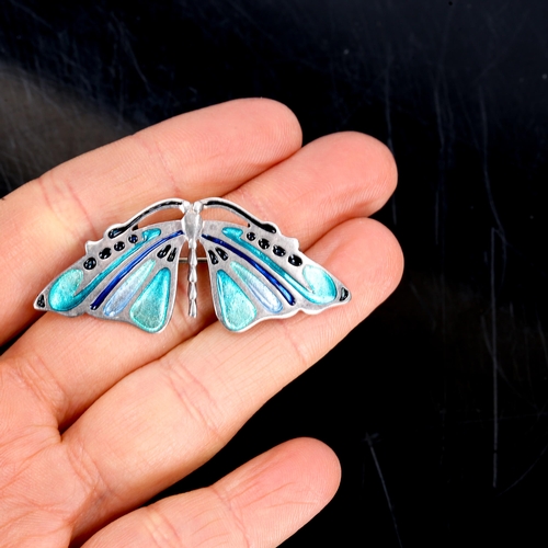 384 - A Vintage sterling silver and enamel butterfly brooch, in Art Noveau style, by Pat Cheney, dated 198... 