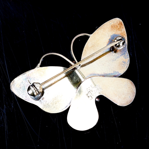 385 - VOLMER BAHNER - a Vintage Danish vermeil sterling silver and green enamel figural butterfly brooch, ... 