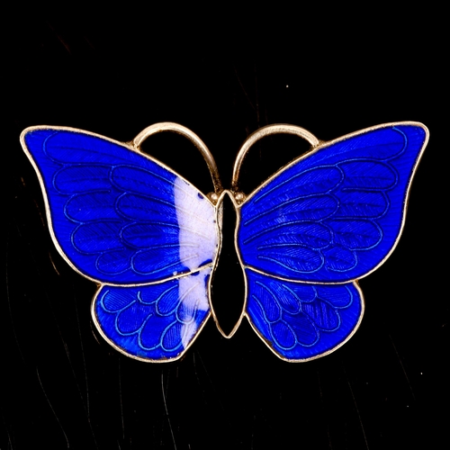 386 - VOLMER BAHNER- a Vintage Danish sterling silver blue and black enamel figural butterfly brooch, wing... 