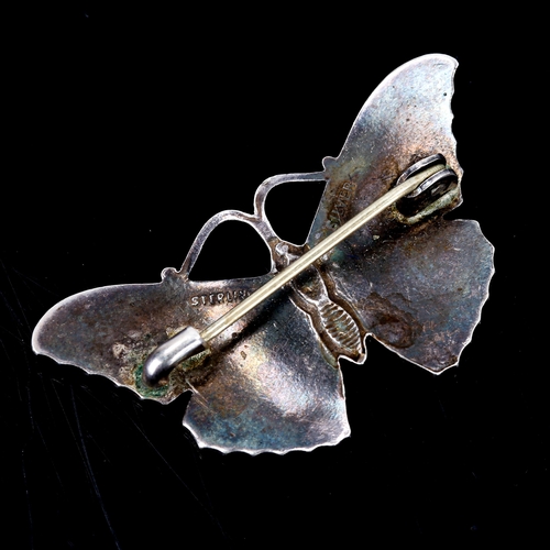 387 - An Art Nouveau sterling silver green and yellow enamel figural butterfly brooch, wingspan 37.6mm, 4.... 