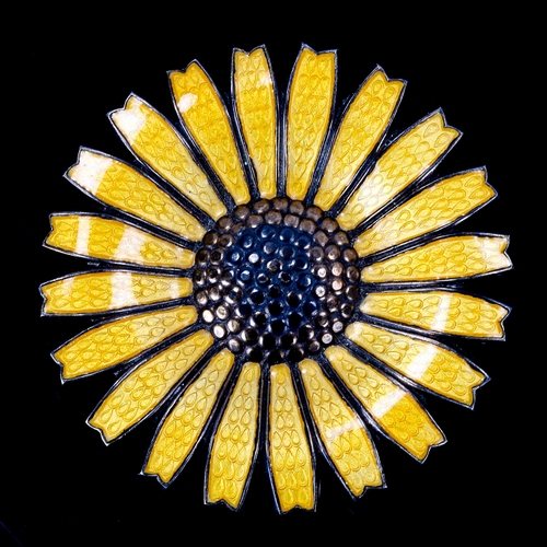 390 - ANTON MICHELSEN -  a Vintage Danish vermeil sterling silver and yellow enamel daisy pattern brooch, ... 