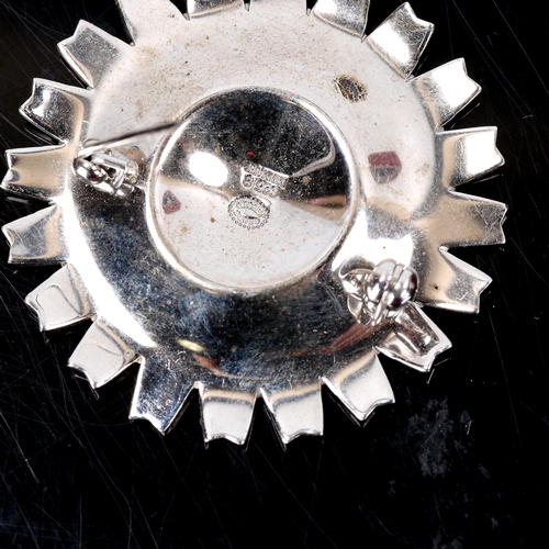 393 - GEORG JENSEN - a Danish sterling silver and white enamel daisy pattern brooch, diameter 43.8mm, 19.6... 