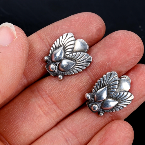 401 - GEORG JENSEN - a pair of Vintage Danish sterling silver fern clip-on earrings, designed by Gundolph ... 