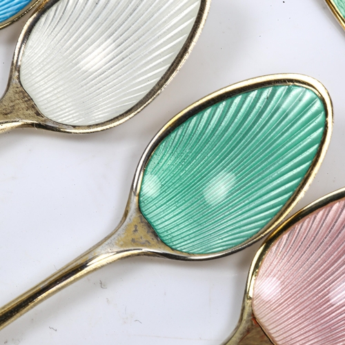 408 - FRIGAST - a set of Danish vermeil sterling silver and harlequin enamel spoons, comprising 9 x coffee... 