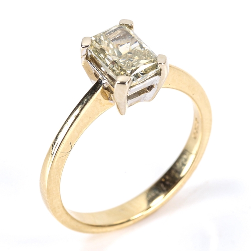 409 - A 1.21ct fancy light yellow emerald-cut solitaire diamond ring, 18ct yellow and white gold settings,... 