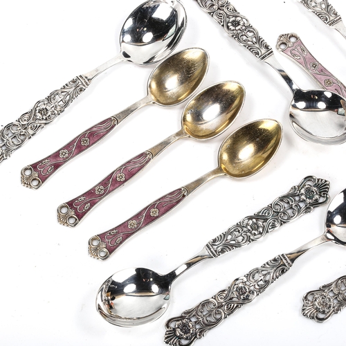 412 - A set of 6 Vintage Swedish silver teaspoons, dated 1962, with pierced floral handles, and a set of 6... 