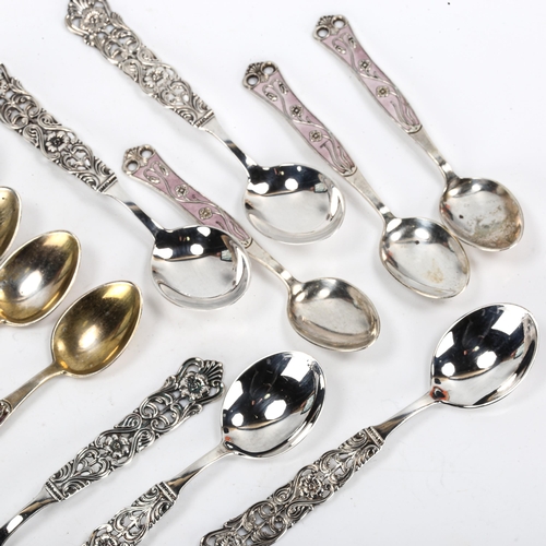 412 - A set of 6 Vintage Swedish silver teaspoons, dated 1962, with pierced floral handles, and a set of 6... 