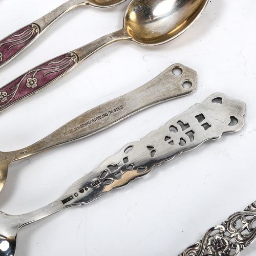 412 - A set of 6 Vintage Swedish silver teaspoons, dated 1962, with pierced floral handles, and a set of 6... 