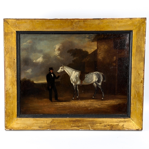 1502 - William Garland (active 1857 - 1882), oil on canvas, portrait of gentleman and horse, signed and dat... 