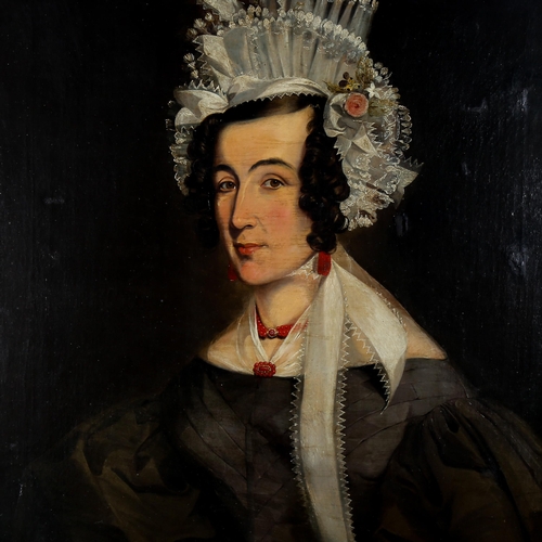 1503 - 19th century oil on canvas, half length portrait of Elizabeth Bush (nee Oliver), unsigned, original ... 