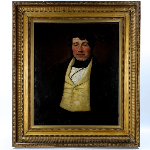 1504 - 19th century oil on canvas, half length portrait of William Bush, unsigned, 75cm x 62cm, original fr... 