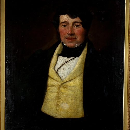 1504 - 19th century oil on canvas, half length portrait of William Bush, unsigned, 75cm x 62cm, original fr... 