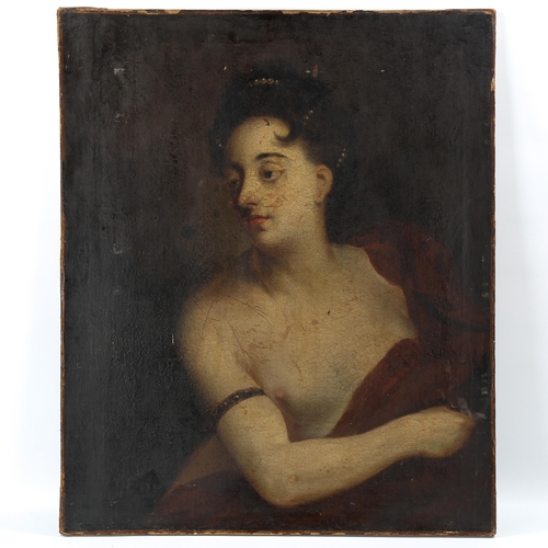 1506 - 17th/18th century oil on canvas, Classical portrait of a woman, unsigned, 76cm x 63cm, unframed