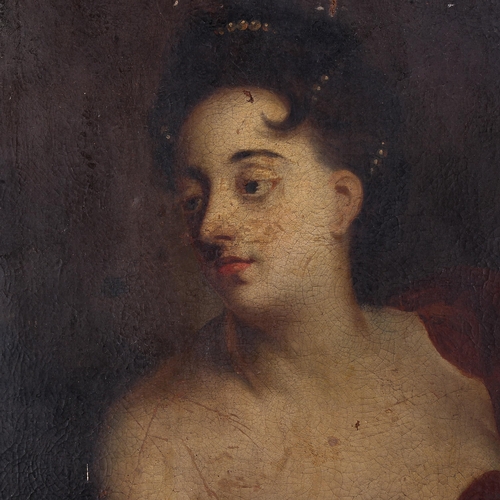 1506 - 17th/18th century oil on canvas, Classical portrait of a woman, unsigned, 76cm x 63cm, unframed