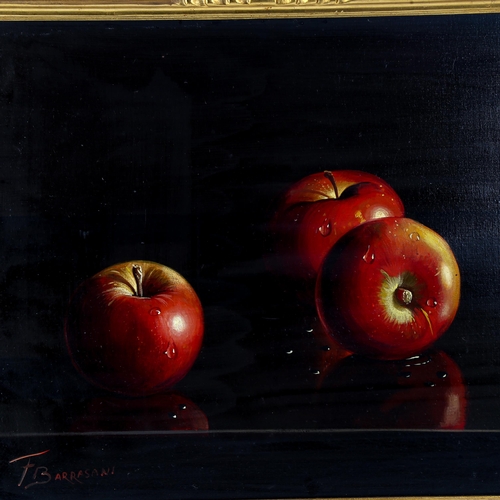 1508 - F Barrasani, oil on canvas, apples, signed, 40cm x 50cm, carved giltwood frame, provenance; Stacy-Ma... 