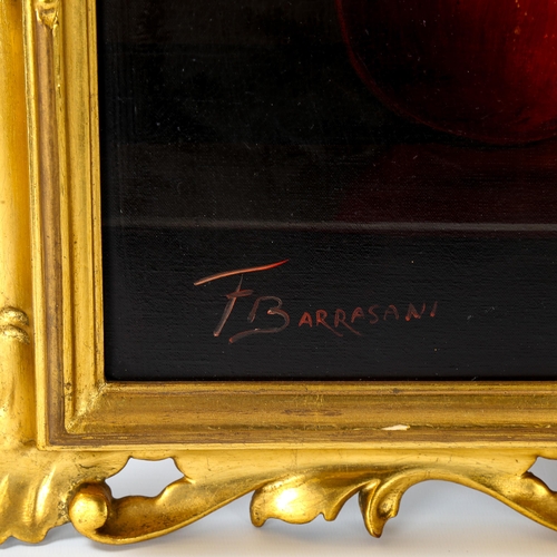 1508 - F Barrasani, oil on canvas, apples, signed, 40cm x 50cm, carved giltwood frame, provenance; Stacy-Ma... 