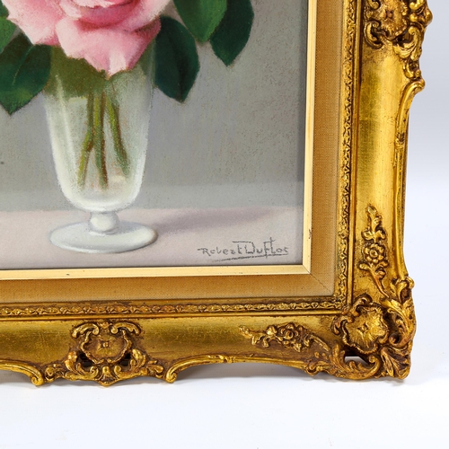 1510 - Robert Duflos (born 1898), colour pastels, still life roses, signed, 34cm x 25cm, framed, provenance... 