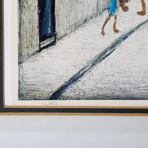 1524 - L S Lowry, colour print, street scene, signed in pencil, no. 92/850, published by Grove Galleries Ma... 