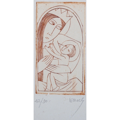 1526 - Eric Gill, miniature wood engraving, Madonna with Infant Christ, signed in pencil, no. 42/50, plate ... 