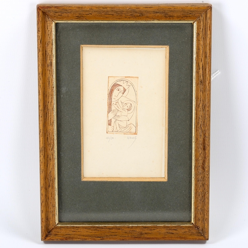 1526 - Eric Gill, miniature wood engraving, Madonna with Infant Christ, signed in pencil, no. 42/50, plate ... 