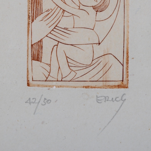 1526 - Eric Gill, miniature wood engraving, Madonna with Infant Christ, signed in pencil, no. 42/50, plate ... 