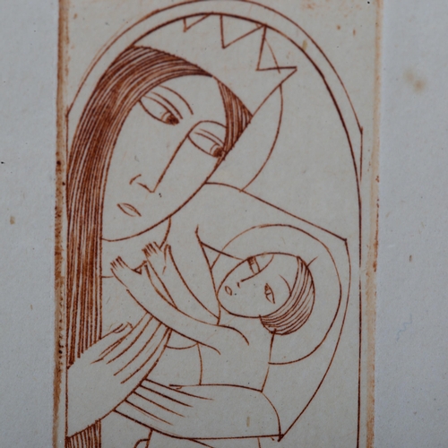 1526 - Eric Gill, miniature wood engraving, Madonna with Infant Christ, signed in pencil, no. 42/50, plate ... 