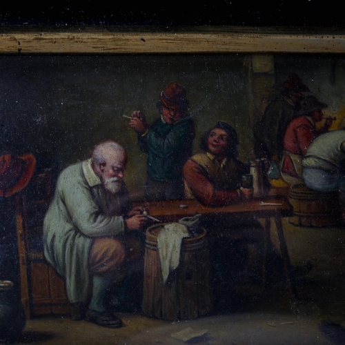 1529 - Miniature 19th century oil on board, tavern interior scene, unsigned, image 6cm x 10cm, framed