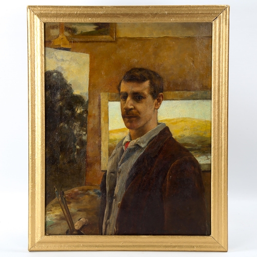 1530 - Henry Strachey, oil on canvas, self portrait, signed with indistinct date, 46cm x 36cm, framed