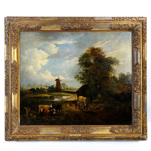 1534 - Attributed to George Vincent, early 19th century oil on canvas, Norfolk landscape, unsigned, 62cm x ... 