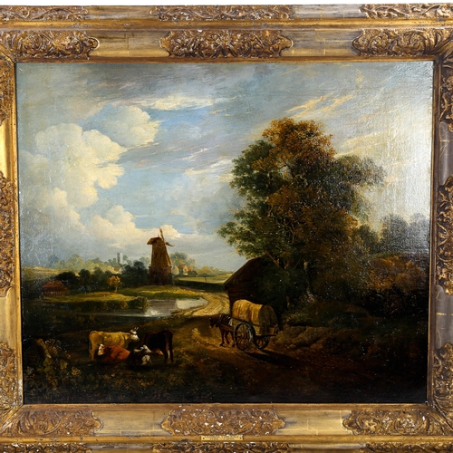 1534 - Attributed to George Vincent, early 19th century oil on canvas, Norfolk landscape, unsigned, 62cm x ... 