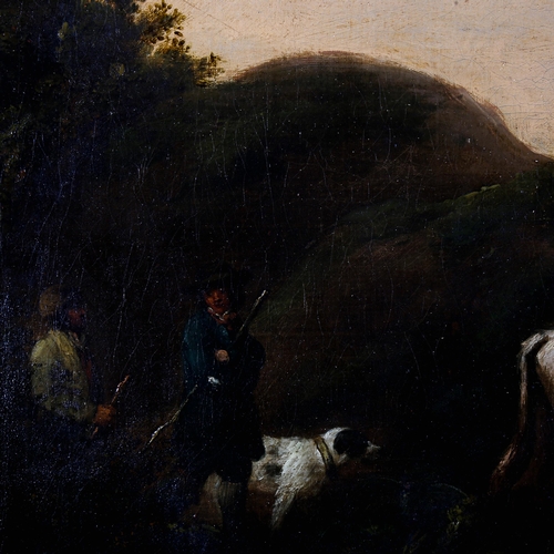 1535 - Attributed to George Morland, early 19th century oil on canvas, farmer and cattle in landscape, unsi... 