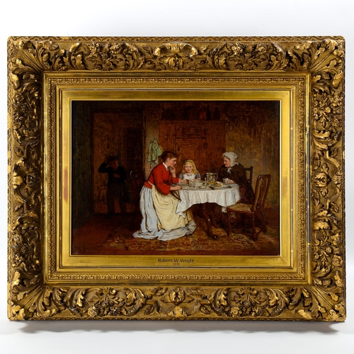 1537 - Robert Wright, 19th century oil on canvas, interior scene, signed and dated 1876, 30cm x 40cm, origi... 