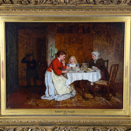 1537 - Robert Wright, 19th century oil on canvas, interior scene, signed and dated 1876, 30cm x 40cm, origi... 