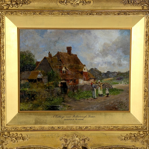 1538 - Leopold Rivers, oil on wood panel, a cottage near Pulborough Sussex, signed, 23cm x 32cm, framed