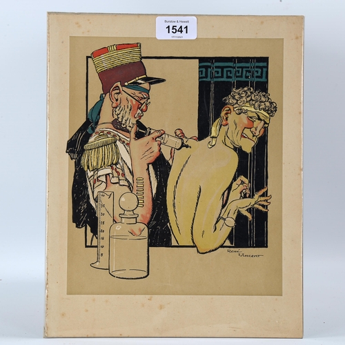 1541 - Rene Vincent, colour lithograph, Vaccination, image 24cm x 20cm, unframed