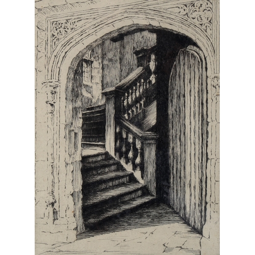 1542 - Ferdinand Giele, etching, Eton College steps, signed in pencil, plate 21cm x 15cm, unframed