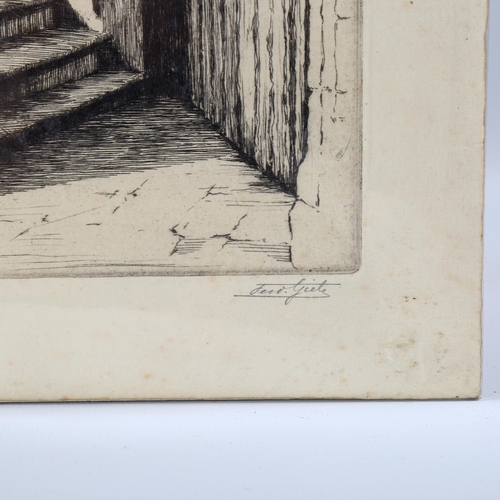 1542 - Ferdinand Giele, etching, Eton College steps, signed in pencil, plate 21cm x 15cm, unframed