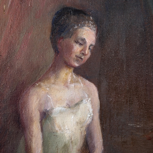 1544 - Mid-20th century oil on canvas, study of a ballerina, indistinctly signed Lind Anso, 60cm x 40cm, fr... 