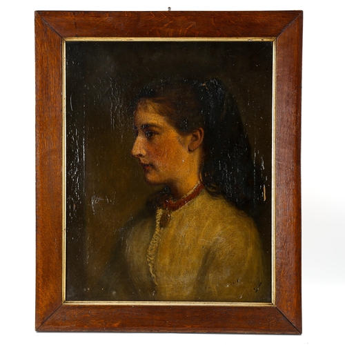 1548 - 19th century oil on canvas, portrait of a young woman, unsigned, 52cm x 41cm, framed