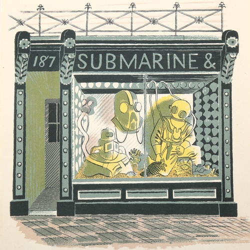 1550 - Eric Ravilious (1903-1942), lithograph in colours on paper, Submarine Engineer, 14.5cm x 13.5cm, mou... 