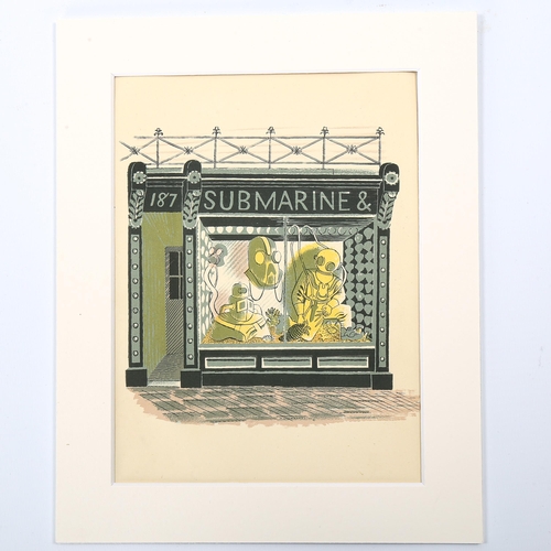 1550 - Eric Ravilious (1903-1942), lithograph in colours on paper, Submarine Engineer, 14.5cm x 13.5cm, mou... 