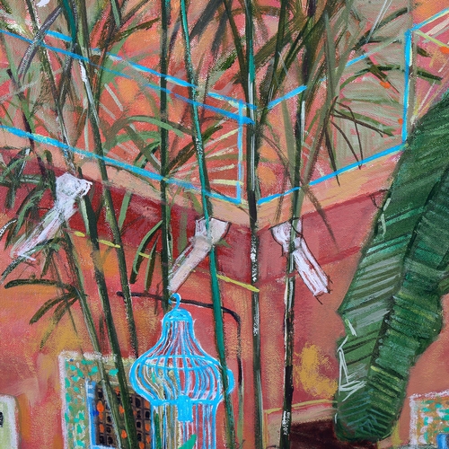 1551 - Richard Beer (1928-2017), Tropical Palms and Bamboo, oil on canvas, signed, 117cm x 51cm, unframed. ... 