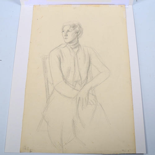 1553 - Dorothy Hepworth(1898-1978), pencil drawing on paper, Mrs Deakes (circa 1955), 42cm x 29 cm, mounted... 