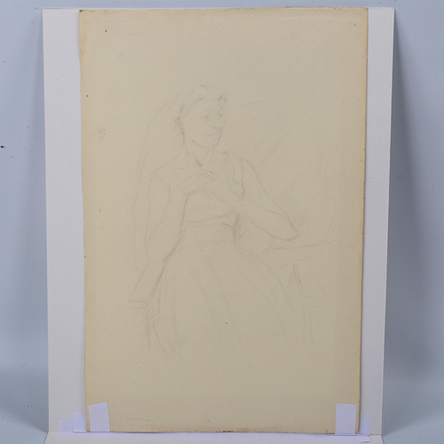 1553 - Dorothy Hepworth(1898-1978), pencil drawing on paper, Mrs Deakes (circa 1955), 42cm x 29 cm, mounted... 