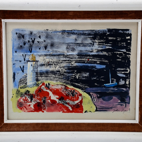 1557 - Attributed to John Piper (1993-1992), mixed media on paper, Coastal Landscape with Lighthouse, signe... 