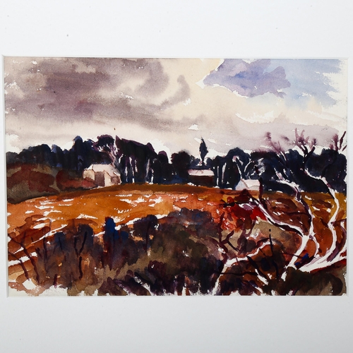 1568 - Fyffe Christie (1918-1979), watercolour on paper, Brown Fields and Cottages, mounted, 17CM x 24cm, m... 