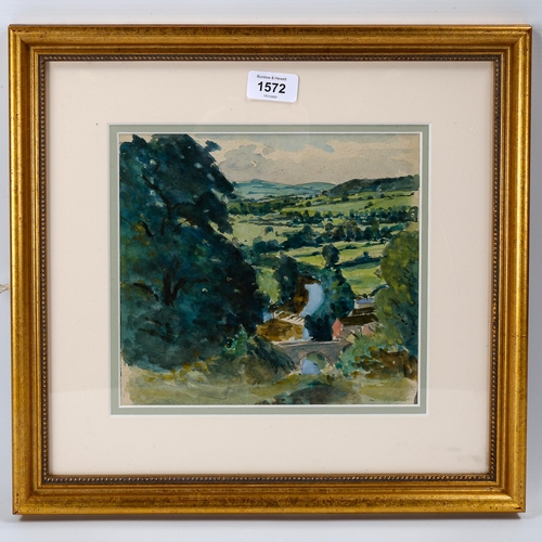 1572 - Norman Garstin (1847-1926), watercolour on paper, river landscape, 21cm x 23cm, Hayle Gallery label ... 