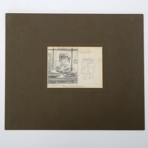 1577 - George Smith (1829-1901) pencil on paper, Meditation, 7cm x 10cm, from the artist’s sketchbook, moun... 