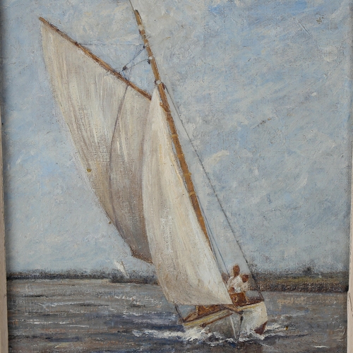 1581 - Arthur Hill (exhibited 1888 - 1910), oil on canvas, yacht at sea, signed and dated 1908, 36cm x 26cm... 